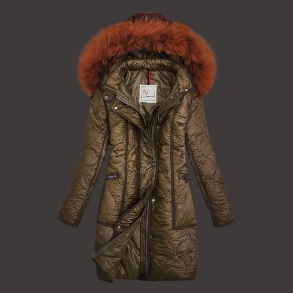 Moncler Donna lungo Giù cappotto caldo Dark verde Army presa M1111